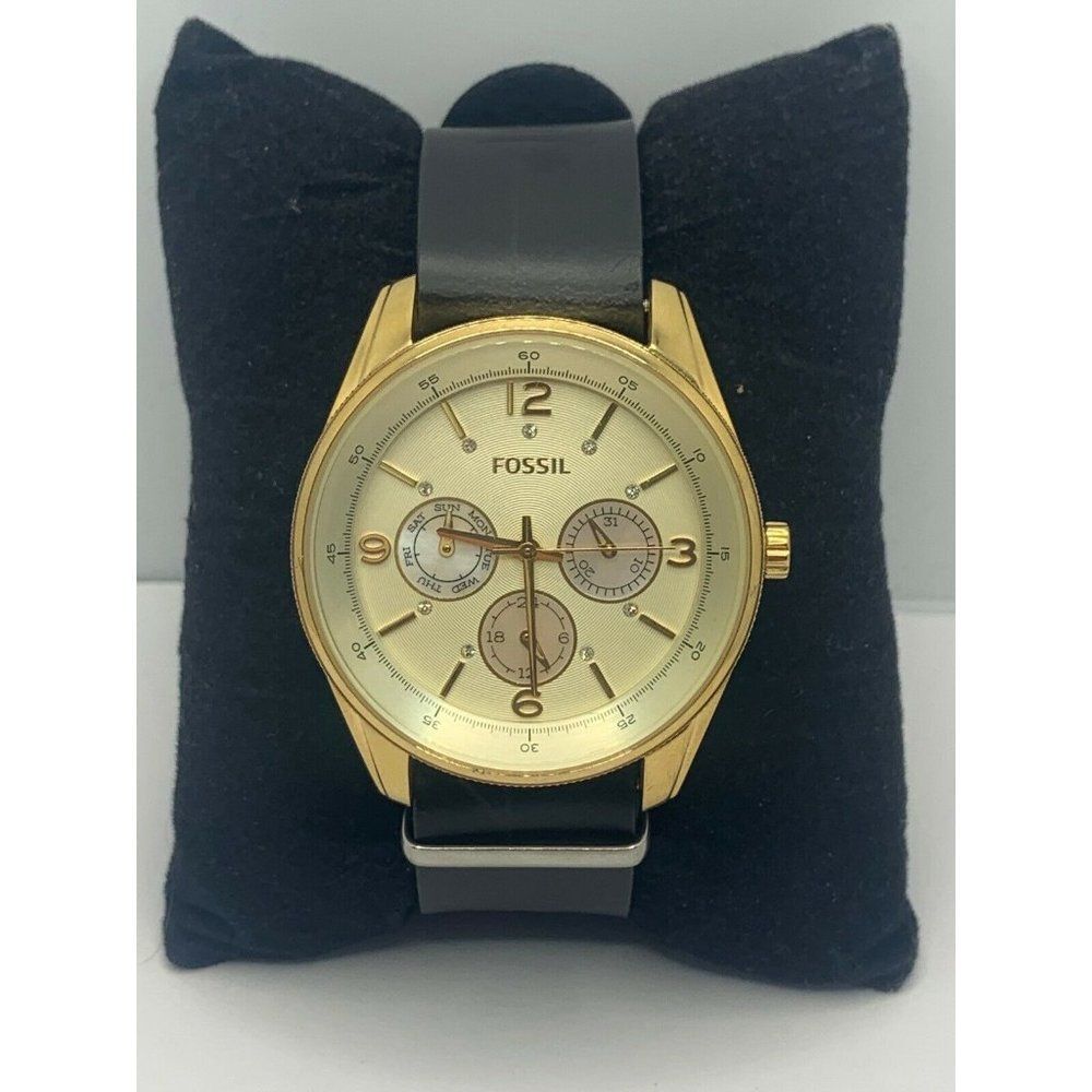 Fossil BQ1475 Men's Black Leather Analog Dial Quar